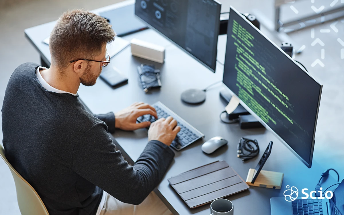 Software developer focused on coding, representing the stereotype of the solitary programmer