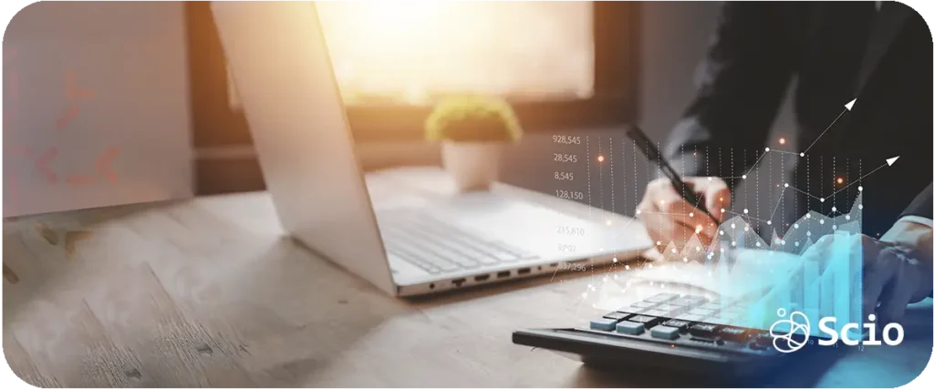 Engineering leader reviewing budget burn-down and sprint cost metrics on a dashboard to track software development budget performance against projections