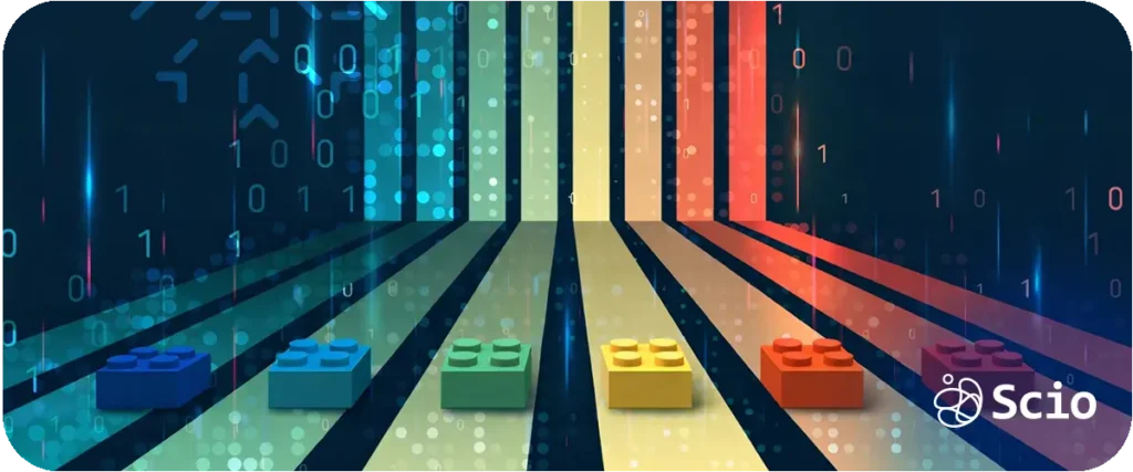 Side by side diagram comparing LEGO construction principles with programming concepts showing how modular building blocks physical and digital share the same underlying logic