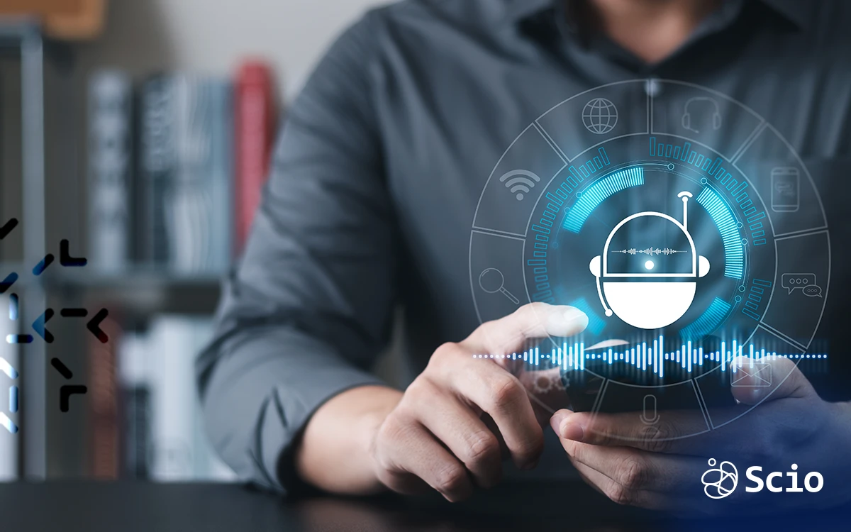 Person using a smartphone with an AI chatbot interface symbolizing digital customer support in FinTech.