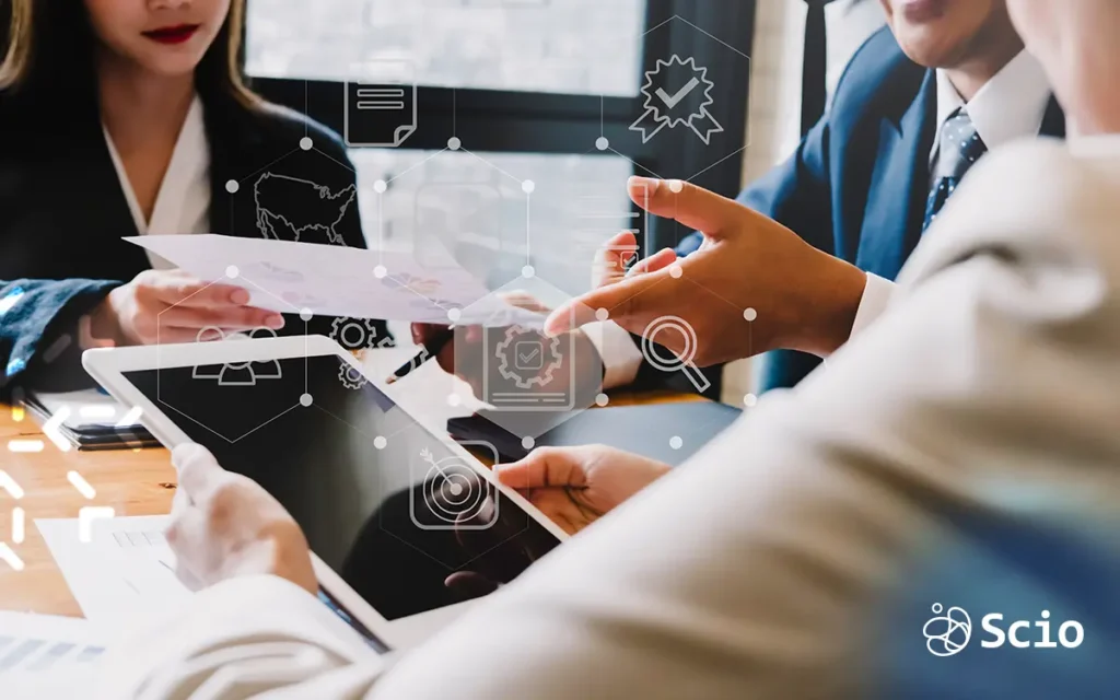Agile software quality: team reviewing Agile workflows and technical diagrams representing the connection between Agile delivery practices and validated software quality outcomes