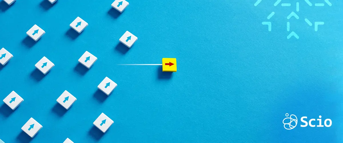 Why Nearshore Interviews Need a New Approach – Scio Blog Single standout block among many, symbolizing the importance of identifying the right developer in nearshore interviews