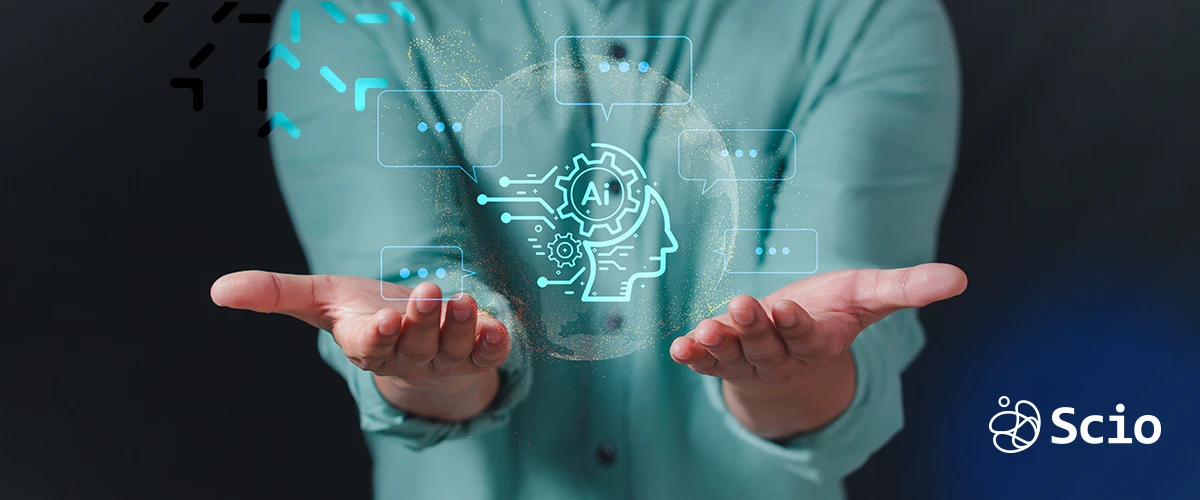 Business leader holding AI hologram in hands, symbolizing the future of developers.