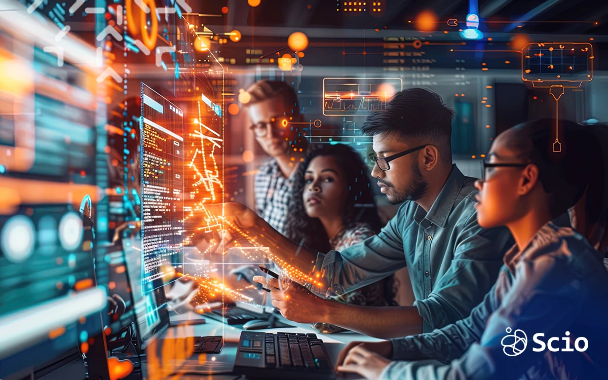 Multidisciplinary software development team using AI tools to improve developer experience.