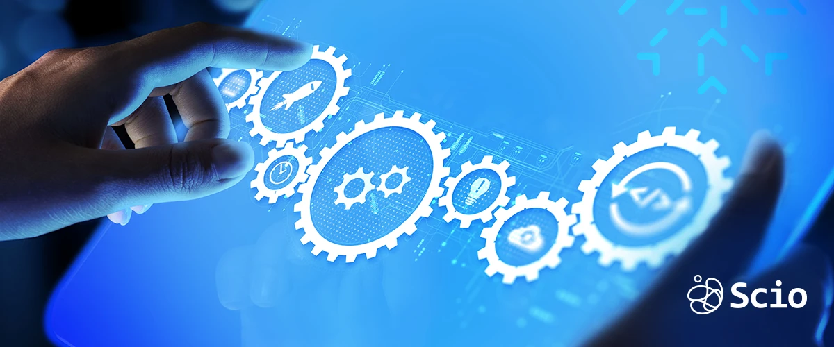 Secure SDLC collaboration with a nearshore software development partner Hands connecting digital gears representing secure software development lifecycle (SDLC) integration with a nearshore partner in Latin America.