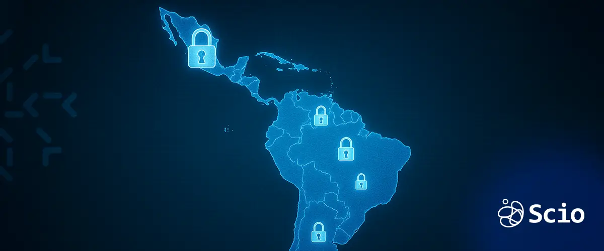 Latin America’s Rising Cybersecurity Talent Map Map of Latin America highlighting cybersecurity growth and nearshore talent emerging from Mexico, Brazil, and Colombia.