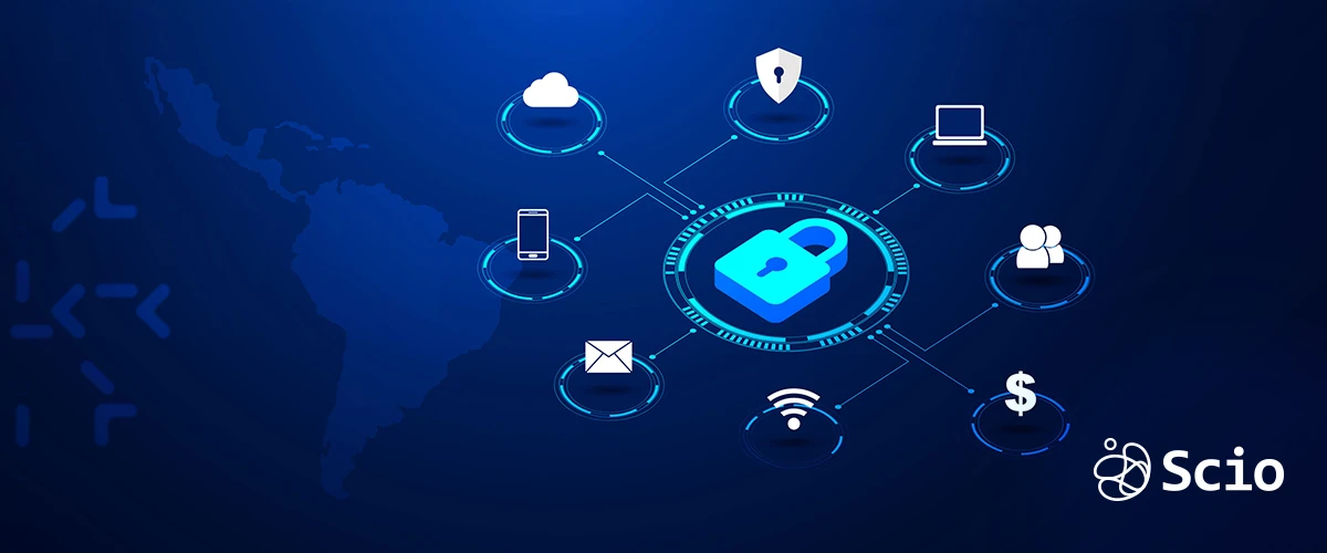 Map of Latin America connected through cybersecurity networks, symbolizing nearshore collaboration for U.S. companies.