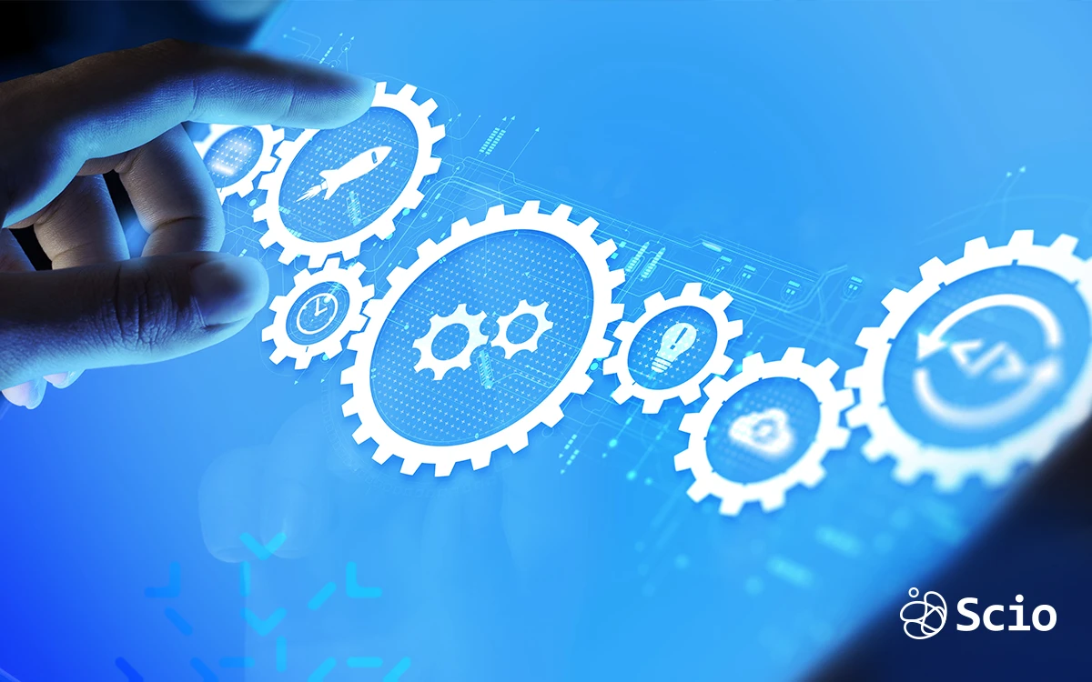 Hands connecting digital gears representing secure software development lifecycle (SDLC) integration with a nearshore partner in Latin America.