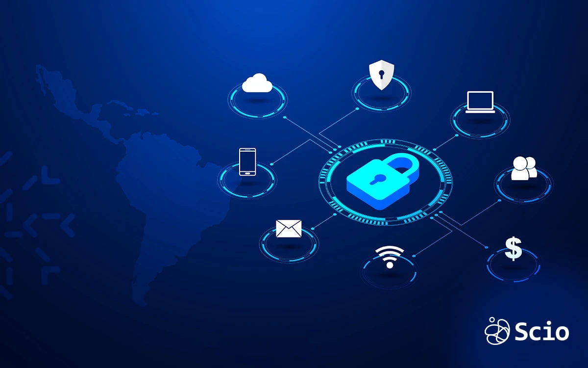 Map of Latin America connected through cybersecurity networks, symbolizing nearshore collaboration for U.S. companies.