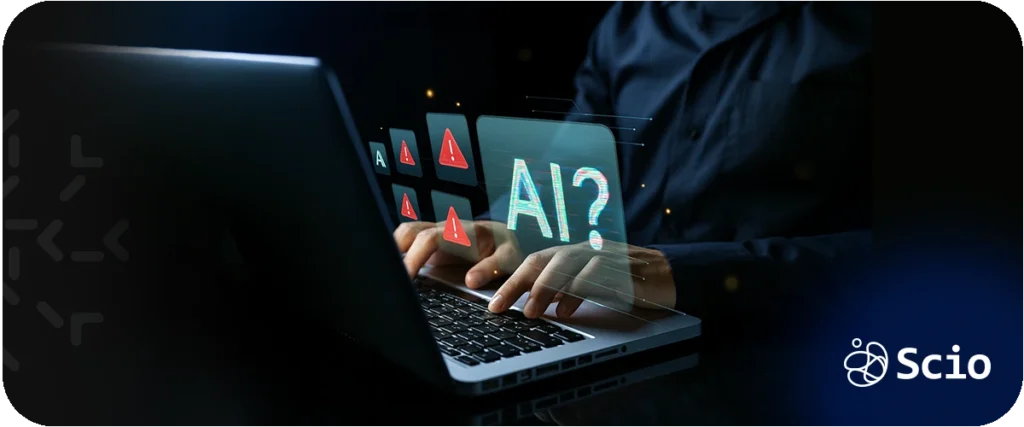 Vibe coding production risks: AI-assisted coding on a developer laptop illustrating how generative tools write code quickly but fail to provide accountability when software breaks in production
