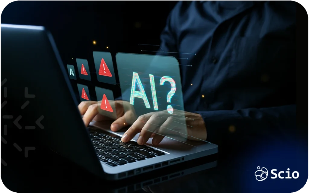 AI-assisted coding on a developer’s laptop, illustrating how generative tools write code quickly but fail to provide accountability when software breaks in production.