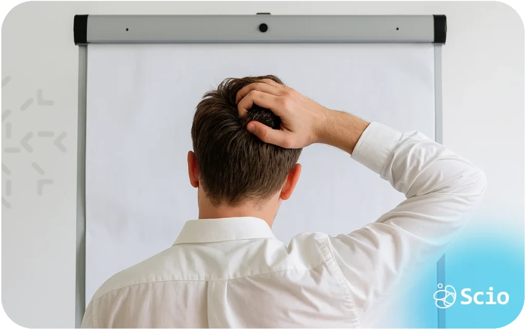 Tech lead reflecting in front of a whiteboard while navigating leadership pressure and decision-making responsibilities.