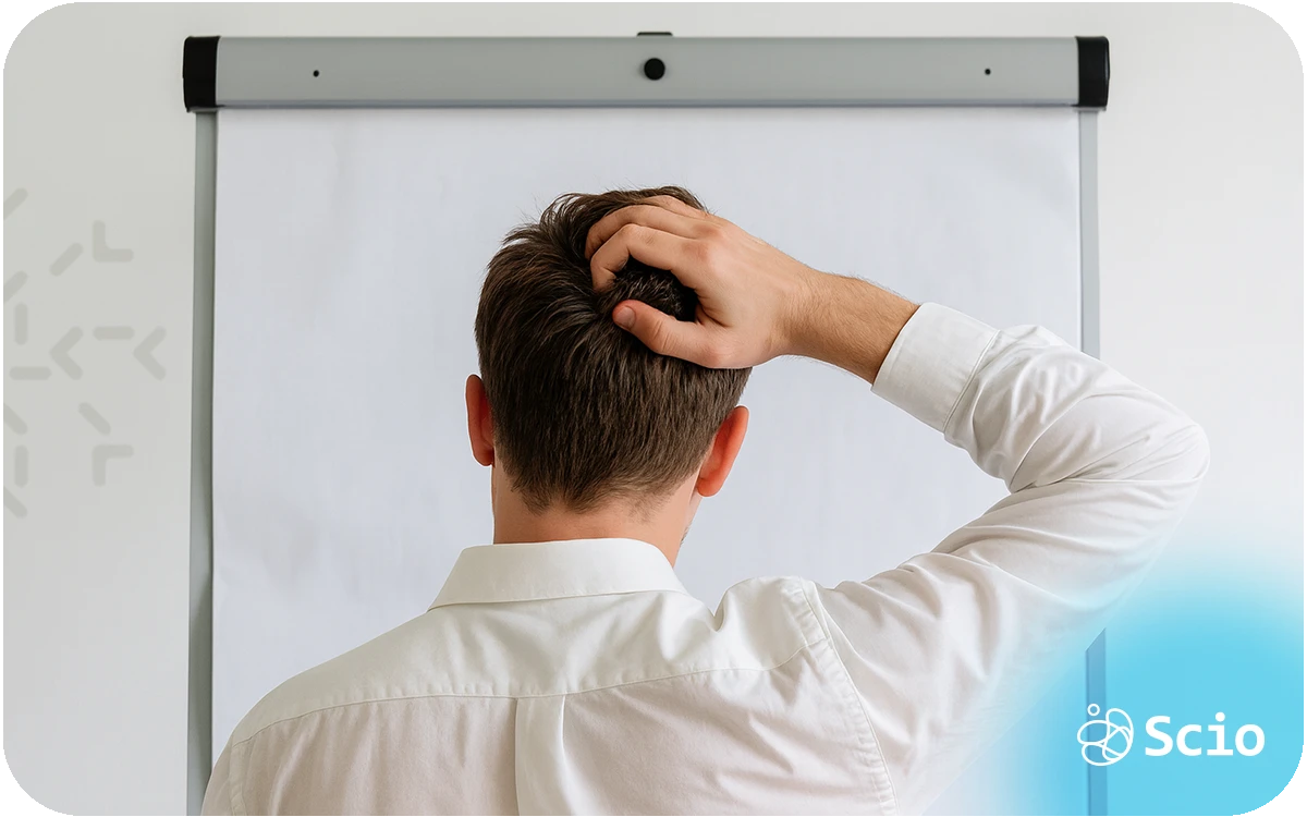 Tech lead reflecting in front of a whiteboard while navigating leadership pressure and decision-making responsibilities.