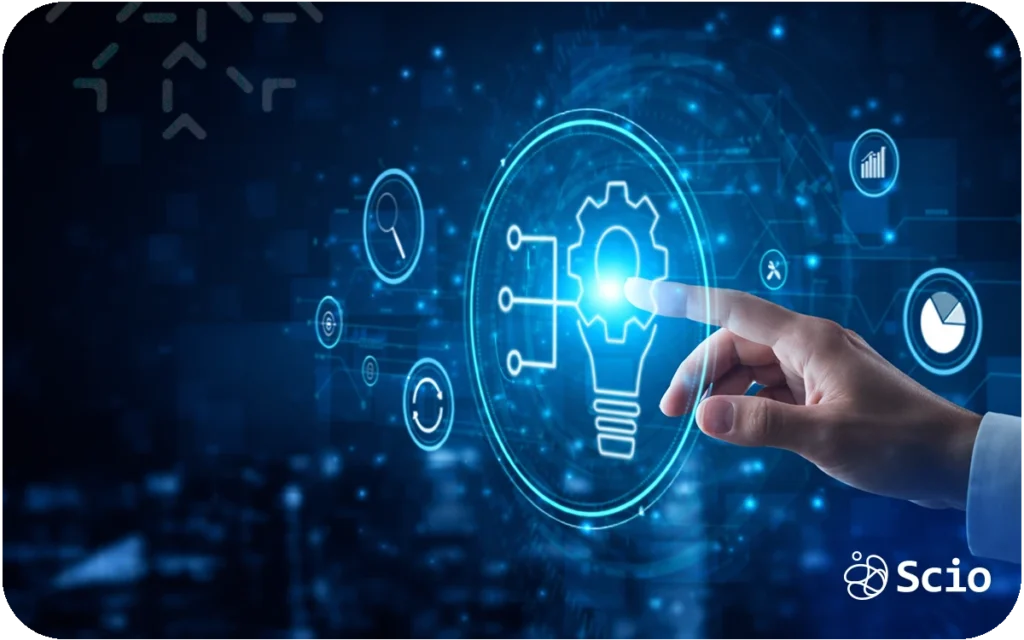 Hand interacting with a digital interface representing modern tools used to accelerate MVP development