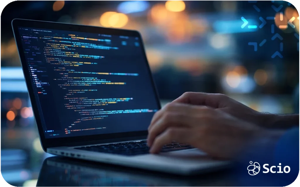 Developer typing code on a laptop at night, symbolizing the belief that execution alone builds successful digital products.
