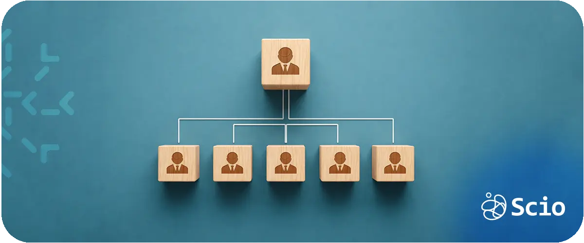 Organizational structure diagram representing distributed engineering teams and long term system ownership