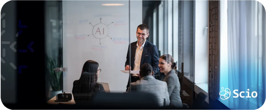 AI adoption for engineering teams: team reviewing AI-assisted development workflow with governance and oversight in place